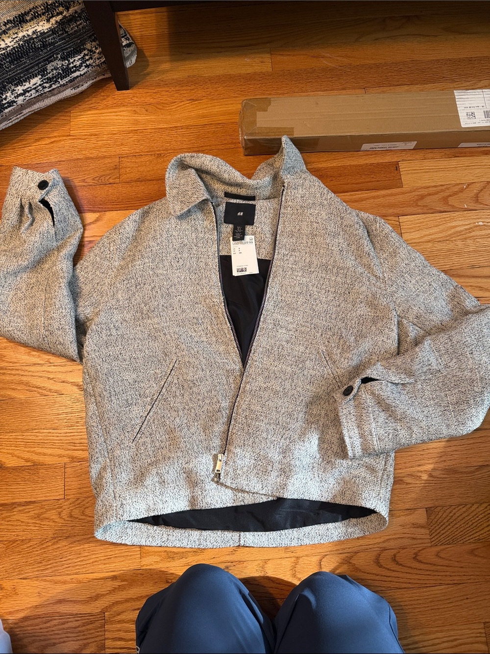 H&M men’s Gray Tweed Zip Jacket
